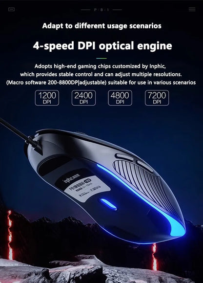 INPHIC B2 USB-Kabelmaus – leise Office- und Gaming-Maus für PCs und Laptops