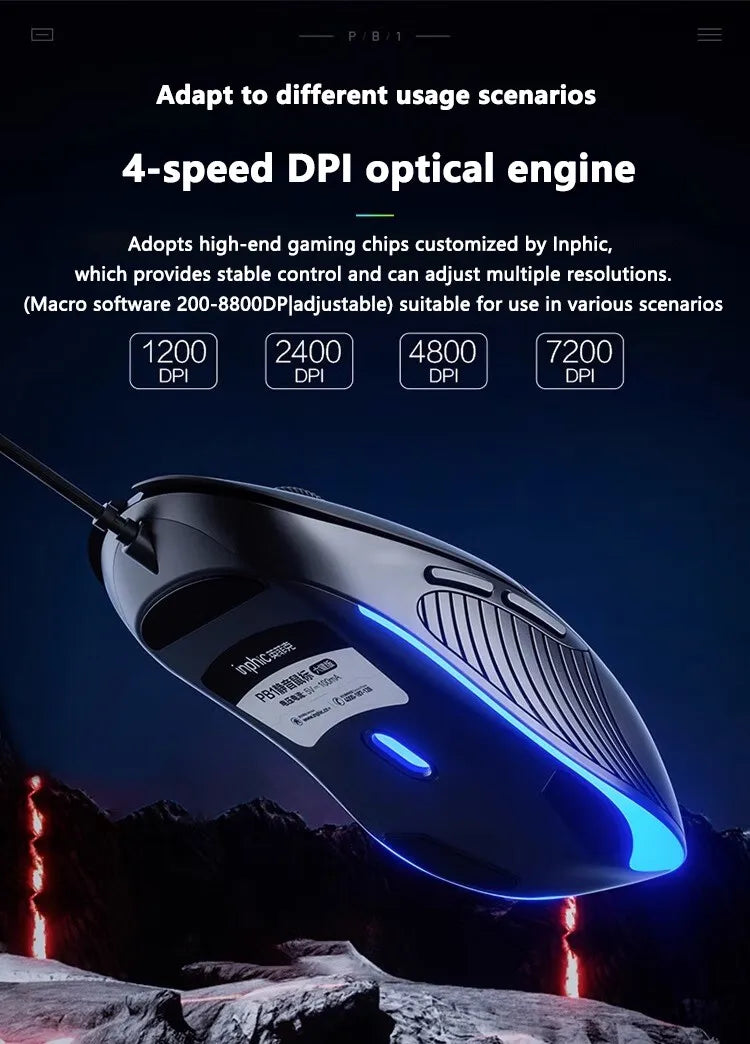 INPHIC B1 kabelgebundene USB-Maus, leise Office- und Gaming-Maus für PC und Laptops