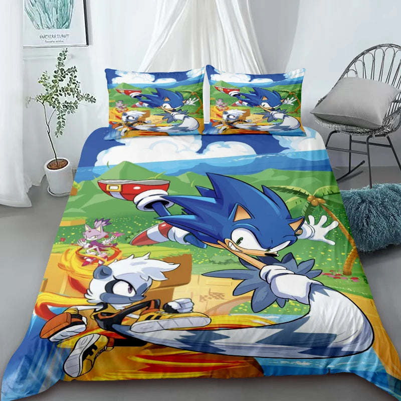 H-Hedgehog S-SonicES 3 Duvet Cover Set, Soft-Washed Cotton Bedding, Comfortable Summer Bedding for Student Dorms and Home