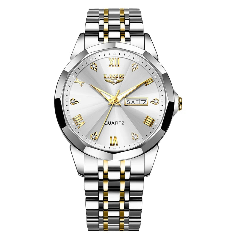 Montre-bracelet à quartz pour femme LIGE – Élégante et luxueuse, affichant la date et le jour de la semaine – Montre simple et étanche, idéale comme cadeau pour femme