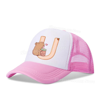 Capybara Sød baseballkasket til piger og kvinder med bogstaverne A-Z, anime-print, udendørs, afslappet, solbeskyttelse, sommer, børn, drenge, kasket, kawaii, gave, populær