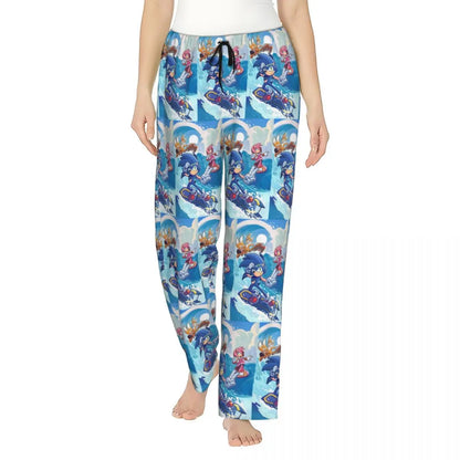 Custom Printed Womens Soniced Pajama Pants Hedgehog Game Sleepwear Sleep Lounge Bottoms with Pockets