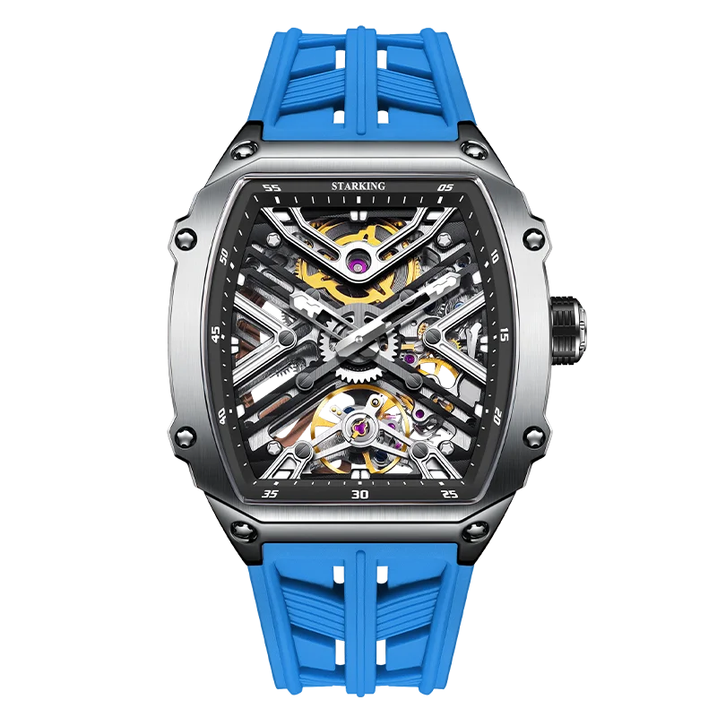 STARKING Men's Waterproof Sports Mechanical Watches Wear-resistant Silicone Strap Automatic Watch Luminous Tonneau Luxury Watch