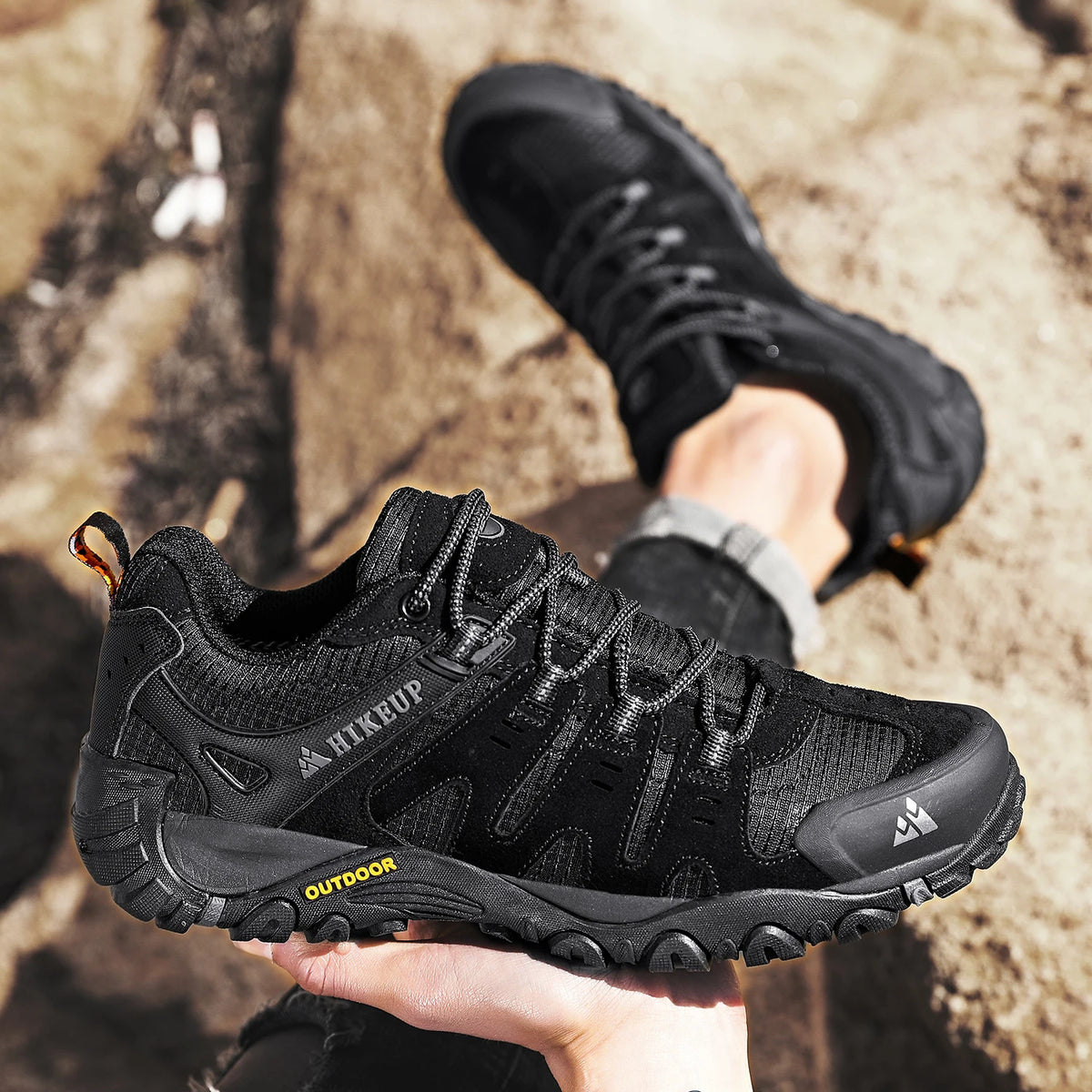 HIKEUP Herre-vandresko i ruskind, udendørssko, slidstærke herresko til trekking, vandring, jagt og taktiske sneakers