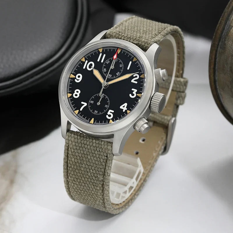 Reloj cronógrafo de cuarzo Militado VK61 VK67, 39 mm, caja de acero inoxidable 316L, 3 esferas, resistente al agua 100M, reloj militar multifunción