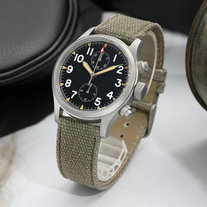 Reloj cronógrafo de cuarzo Militado VK61 VK67, 39 mm, caja de acero inoxidable 316L, 3 esferas, resistente al agua 100M, reloj militar multifunción
