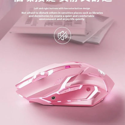Ratón gaming Frontline rosa con cable, silencioso, mecánico, esports, inalámbrico Bluetooth para oficina, ordenador, diseño atractivo y estilo cute para chica