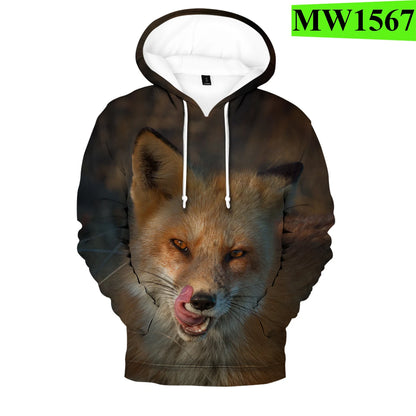 Populära hiphop-hoodies med ny 3D-rävprint, bekväma sweatshirts för män/kvinnor och vuxna/barn, avslappnade pullovers