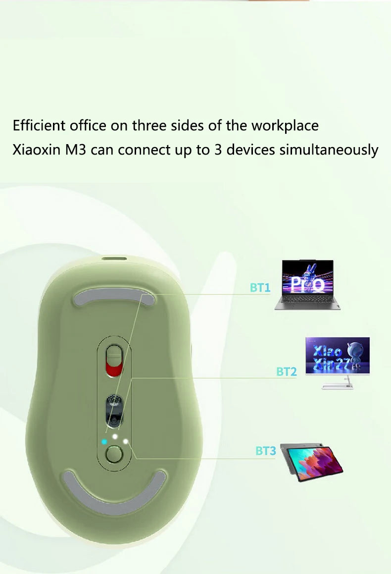 Lenovo Xiaoxin M3 Bluetooth Wireless Mouse, Rechargeable Silent Office Mouse with Triple Bluetooth Connectivity, Adjustable DPI, Twilight Gray