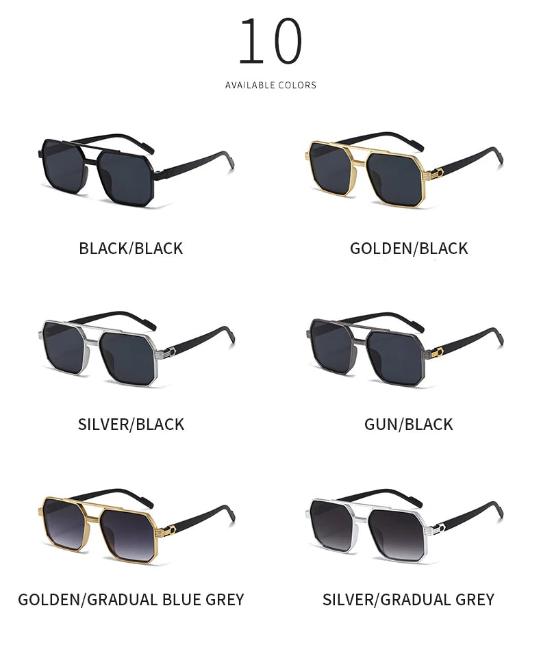 2pcs Trendy Metal Polygonal Pilot Women Sunglasses Luxury Double Beam Men Sunglass Outdoor Driving Shade Sunglasses Unisex UV400