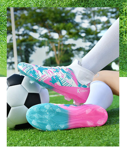 Genuine Double Star Men's High-Top AG Long Stud Football Boots, Professional Match and Training Shoes for Teenagers and Adults