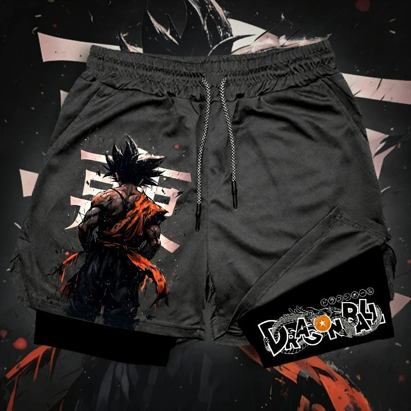Dragon Ball Hot Blood Anime Peripheral Double-layer Shorts 2025 Men's Comfortable and Breathable Sports Five-point Pants