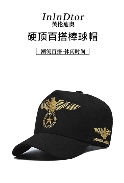 InlnDtor Embroidery high top European and American style wide brim baseball cap casual big head circumference men's cap