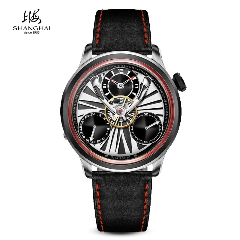Shanghai Watch Central Flywheel Men's Watches 42.5mm Automatic Watches Fashion 316L Stainless Steel Mechanical Wristwatch 877