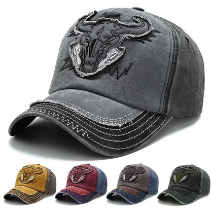 Hip Hop Vintage vasket denim baseballkasket til mænd med broderet tyrehoved, Y2K-snapback, dad hats til kvinder og mænd