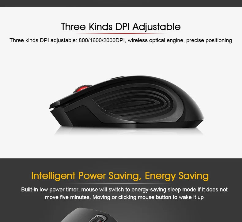 Mouse wireless nuovo 2000DPI regolabile con ricevitore USB 3.0, mouse ottico per computer 2.4GHz, mouse da gaming dal design ergonomico per laptop