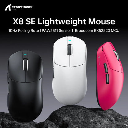 ATTACK SHARK X8 SE 55g Superlight Wireless Gaming Mouse,BK52820 Tri-Mode Mouse,25000DPI,500mAh Battery,5 Programmable Buttons