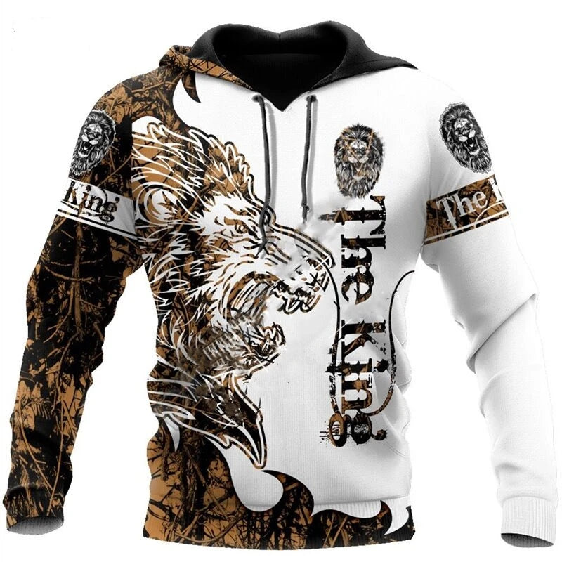 Fashion Autumn Lion, Wolf Hoodies White Tiger Skin 3D All Over Printed Men's Sweatshirt Unisex Pullover Casual Jacket