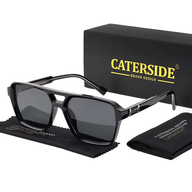 CATERSIDE Retro Square Sunglasses Men Punk Flat Top Double Bridge High Quality Sun Glasses for Women Party Festival Gifts