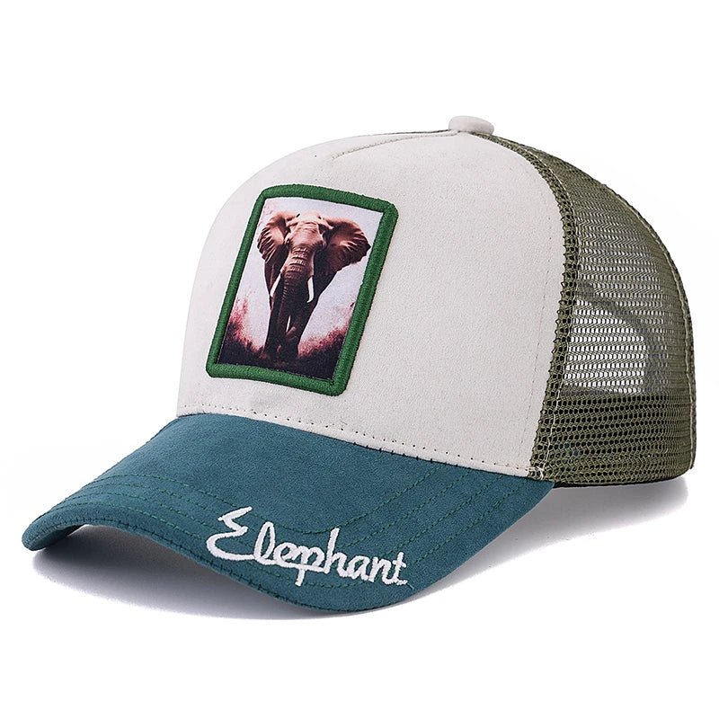 Gorra de malla unisex con parche con diseño de león, de ante, para mujer y hombre, gorra de béisbol de verano con motivos animales, gorra de camionero de moda