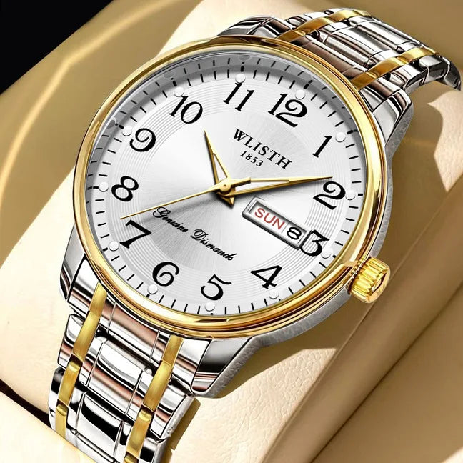 Relógio de luxo para mulher, relógio de quartzo, relógio de pulso digital, à prova de água, com calendário e visor iluminado; estilo moderno e profissional, adequado também para homens.