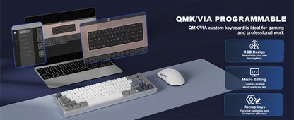 YUNZII AL68 Silver Aluminum Mechanical Gaming Keyboard, QMK/VIA Wireless Keyboard, Hot Swap Gasket Custom Keyboard with Knob