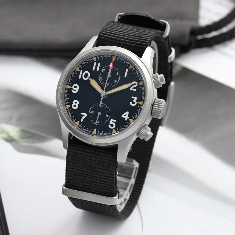 Reloj cronógrafo de cuarzo Militado VK61 VK67, 39 mm, caja de acero inoxidable 316L, 3 esferas, resistente al agua 100M, reloj militar multifunción