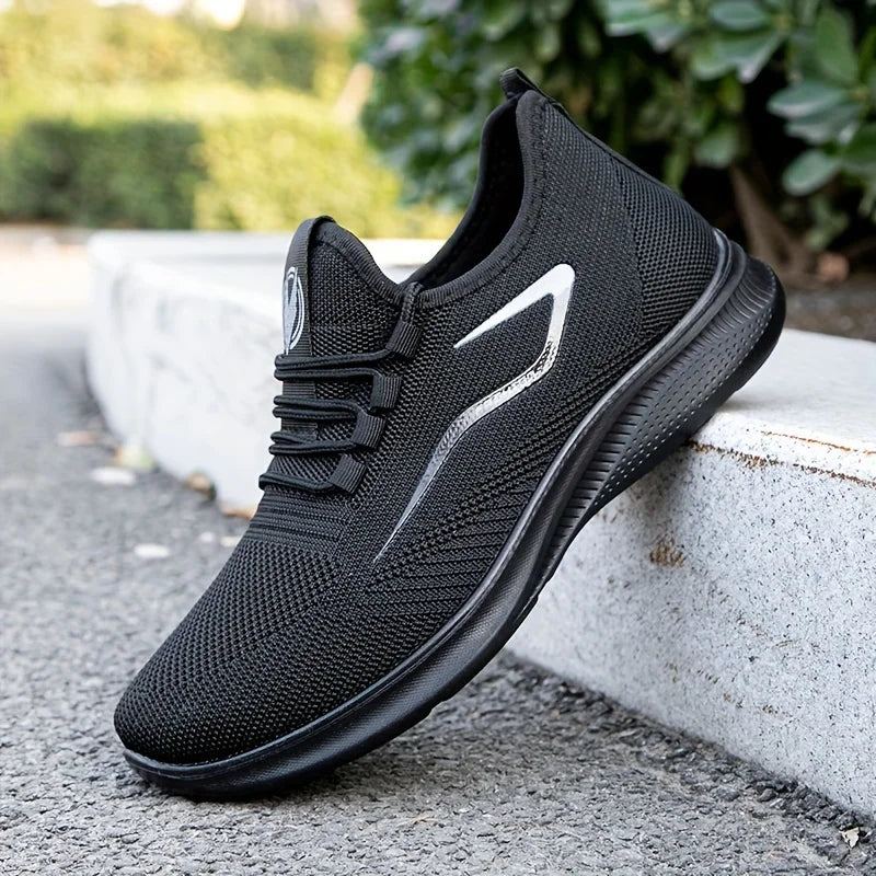 Baskets légères et respirantes en tricot pour hommes, chaussures d'entraînement antidérapantes pour la course à pied, basket-ball, chaussures de sport noires et blanches, semelle en PU
