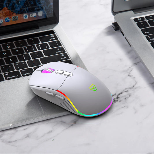 Trorežimová myš 2.4G bezdrôtová/Bluetooth/káblová, nastaviteľné 6-stupňové DPI, batéria 500mAh, RGB osvetlenie, e-športová herná makro myš do kancelárie
