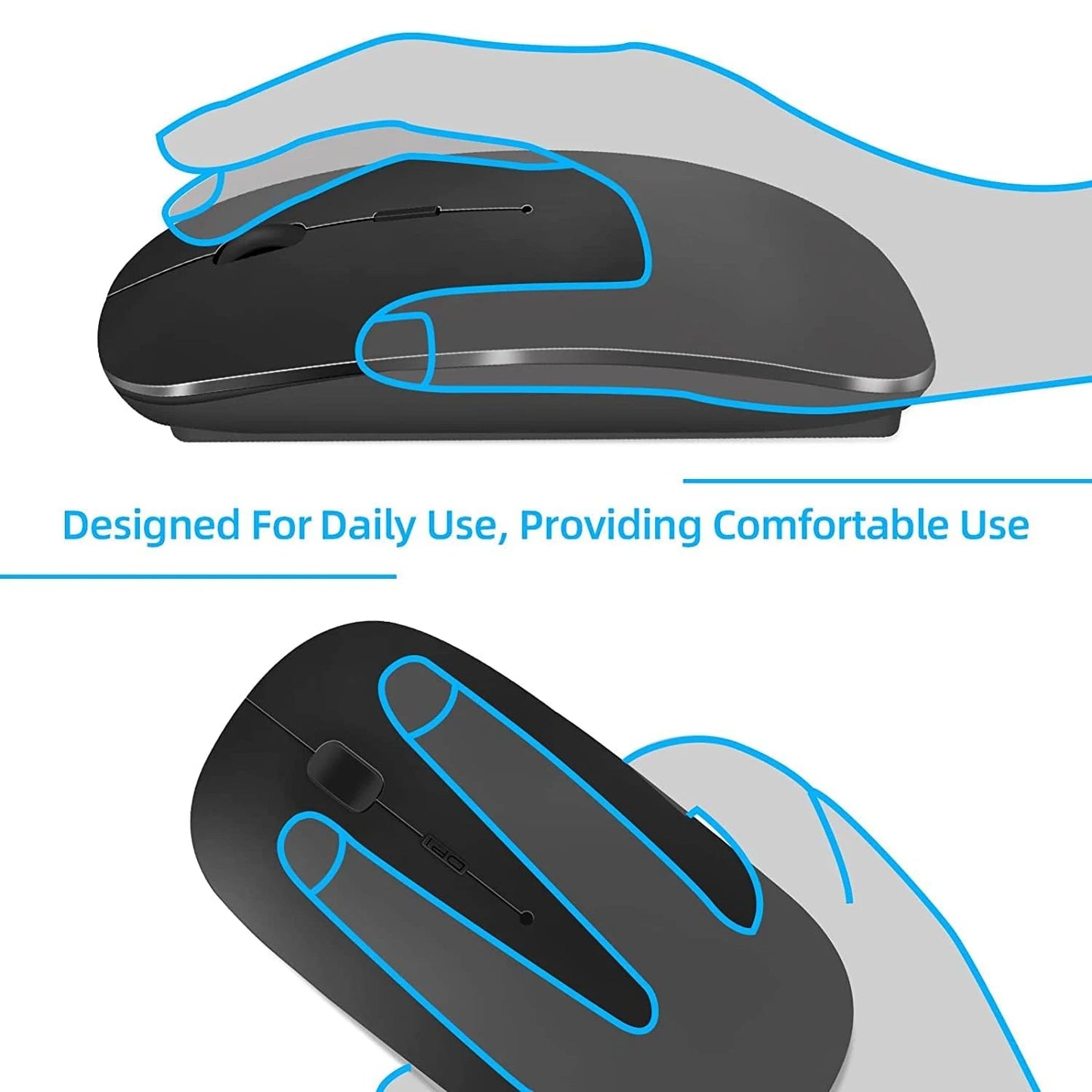 Mouse wireless ricaricabile a doppia modalità Bluetooth compatibile e 2.4G USB per computer, laptop, iPad, tablet e notebook, mouse da gaming