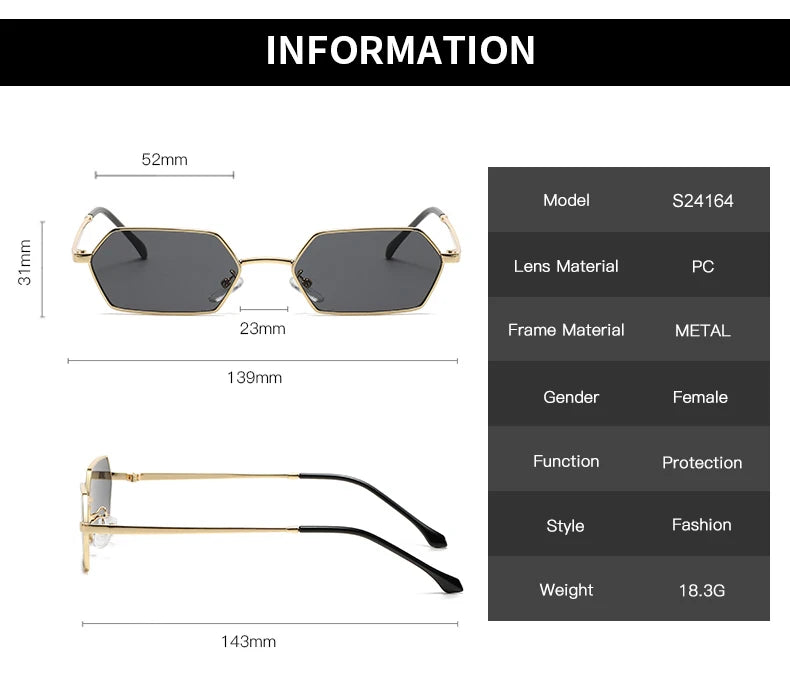 New Personalized Small Frame Polygon Sunglasses Retro Women Square Sun Glasses Fashion Men Street Photography Eyeglasses