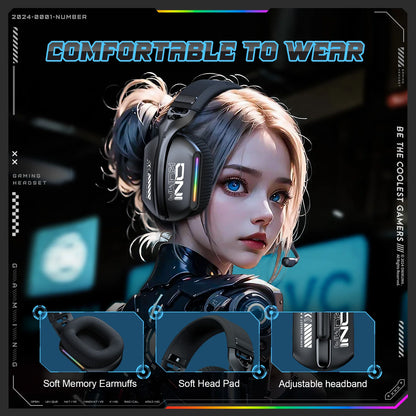 Onikuma GT808 Kabelloses Gaming-Headset RGB – Bluetooth 5.3, 2.4GHz & 3.5mm Gaming-Kopfhörer mit Mikrofon
