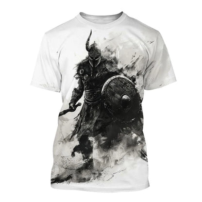 New Men's Black and White Line Tattoo Pattern 3d Short-sleeved T-shirt Tops Street Hip-hop Harajuku Cool T-shirt