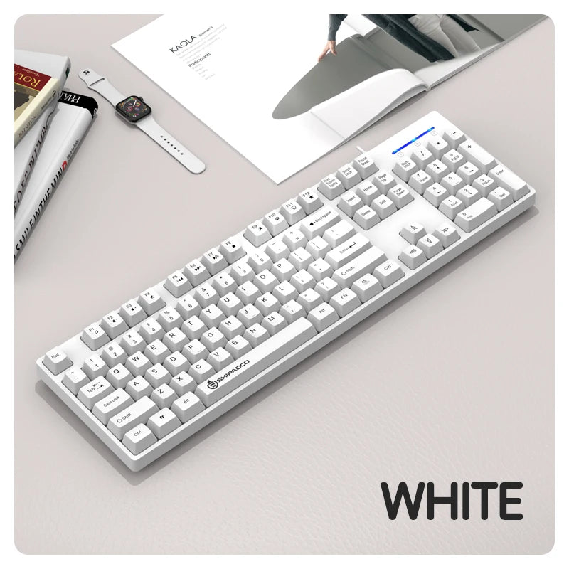104Keys Wired Gaming Keyboard Ergonomics Splash Water Colorful ABS Wear-resistant Keycaps Keyboards with Technology Light Key