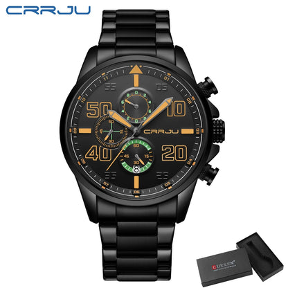 Pánske hodinky CRRJU – luxusný chronograf, veľký ciferník, nerezová oceľ, vodotesné, s ukazovateľom dátumu