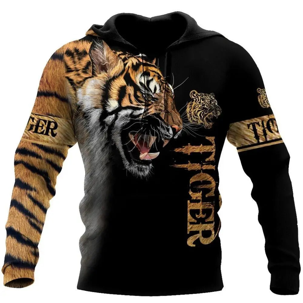Fashion Autumn Lion, Wolf Hoodies White Tiger Skin 3D All Over Printed Men's Sweatshirt Unisex Pullover Casual Jacket