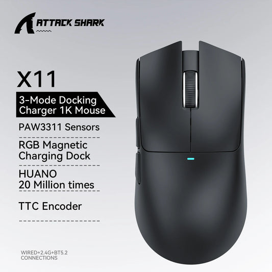 ATTACK SHARK X11 gamingmus och X11 SE trådlös mus 22000 DPI, PAW3311-sensor, BT/2.4G/trådbunden, 59g lättvikt, 2000W klick