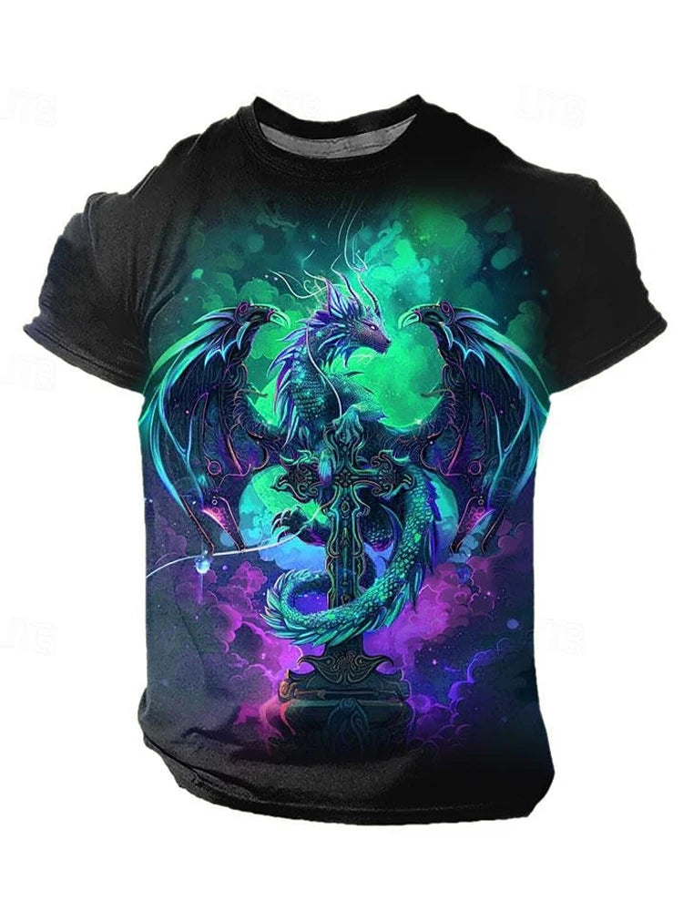 3D-Drachenprint Herren-T-Shirt – Sommerliches Freizeit-Streetwear-Shirt für Herren, Outdoor-Sport, Kurzarm, Urban Fashion