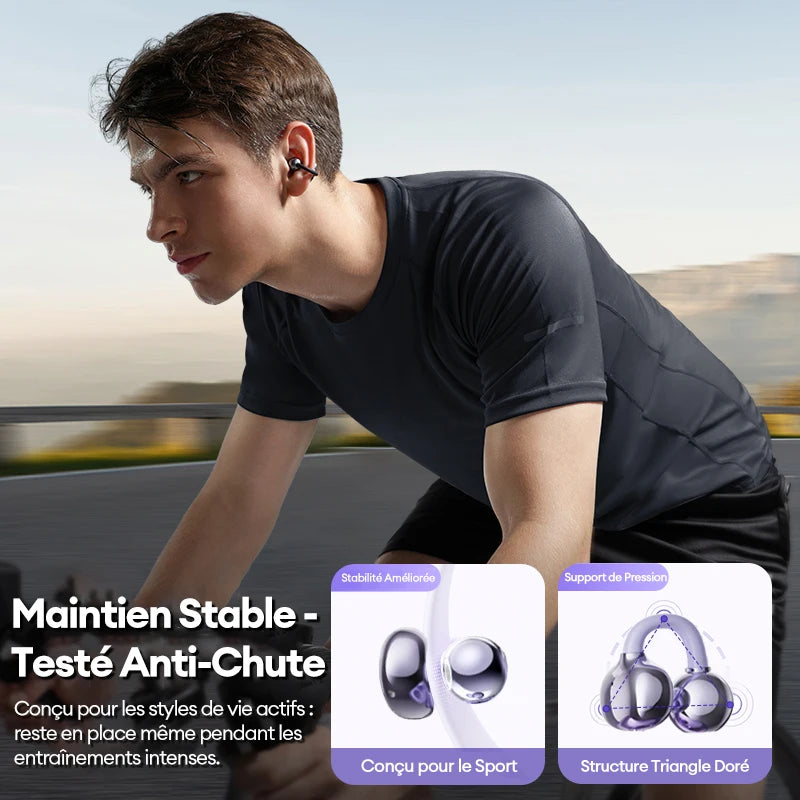 Auscultadores Bluetooth sem fios Lenovo LE302 6.0 com longa autonomia, auriculares desportivos com clip de orelha, som estéreo HIFI e cancelamento de ruído