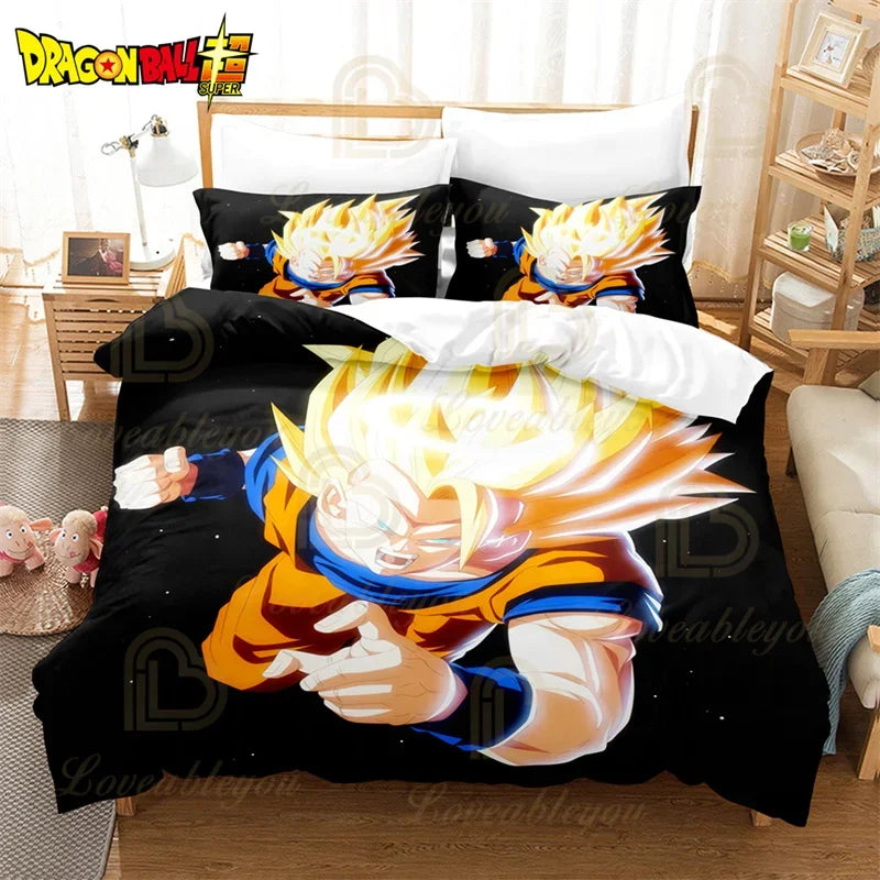 Dragon Ball Z Guko Kids Bedding Set Single King Size Duvet Cover with Quilt And Pillowcase Double Bed Linen for Bedroom Decor