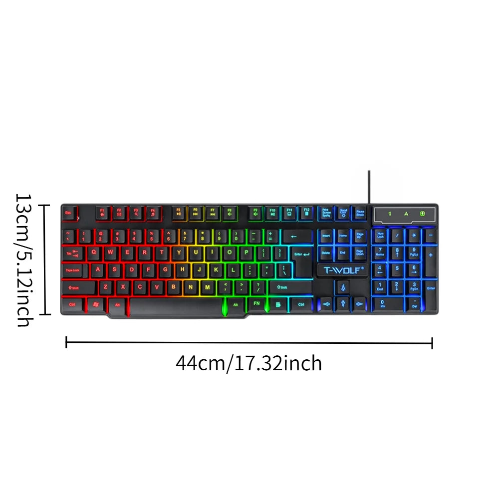 T20 Wired keyboard 104keys computer accessories game office RGB backlit mechanical feel Laser Carving Hollow character