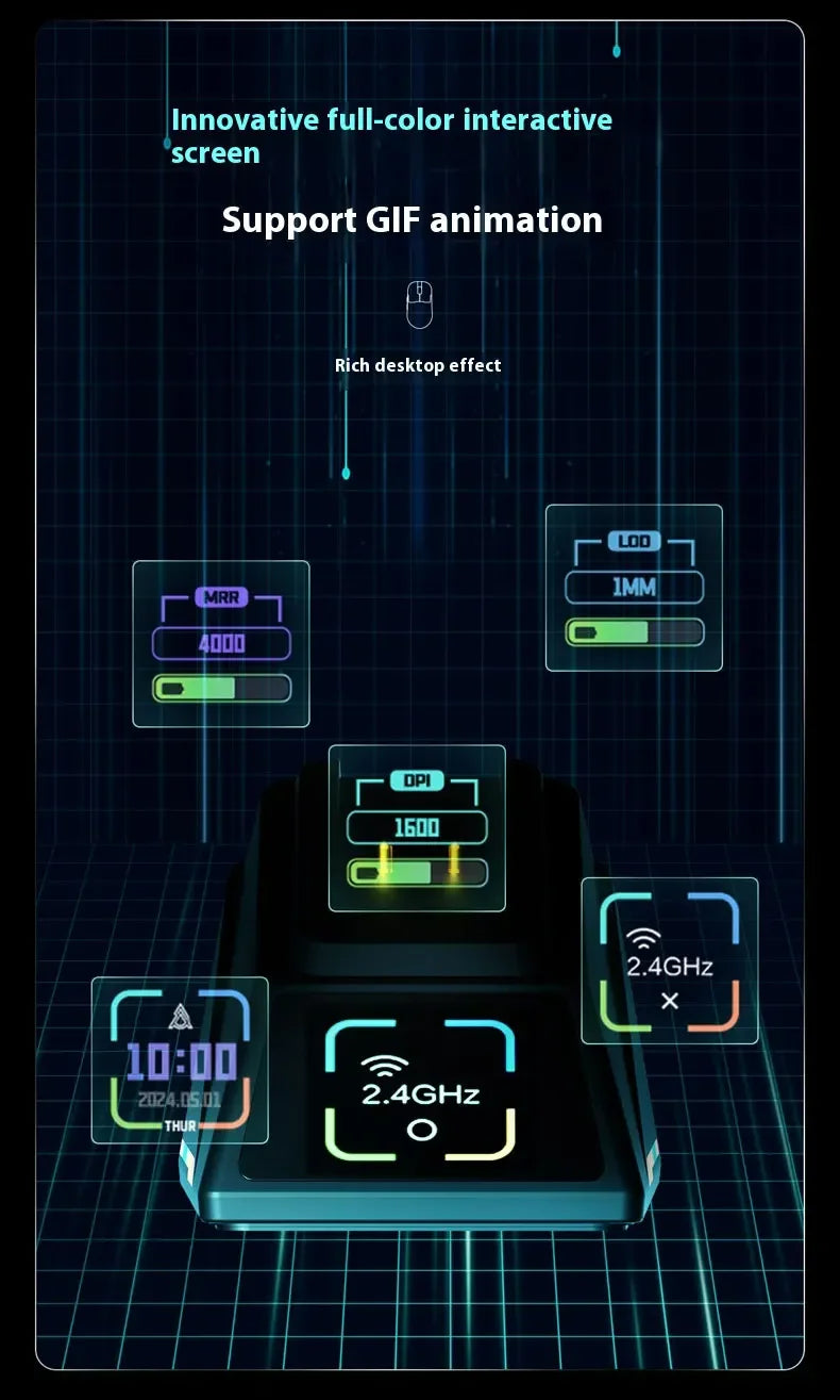 Ασύρματο Gaming Ποντίκι Ajazz AJ179 APEX με Βάση Έγχρωμης Οθόνης, Bluetooth, PAW3395, Μπαταρία 400mAh, Ρυθμός Ανανέωσης 8000Hz