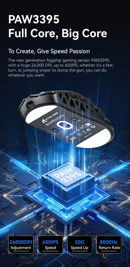 ATTACK SHARK R3 gamingmus i magnesiumlegering med bikakestruktur, ultralätt 8K Hz, PAW3395-sensor, 26000 DPI, ergonomiskt skal