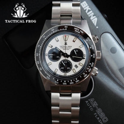 Relógio cronógrafo masculino Tactical Frog de 41mm, movimento Solar Quartz VS75, resistente à água, safira, luminosidade verde C3, relógio de pulso de quartzo