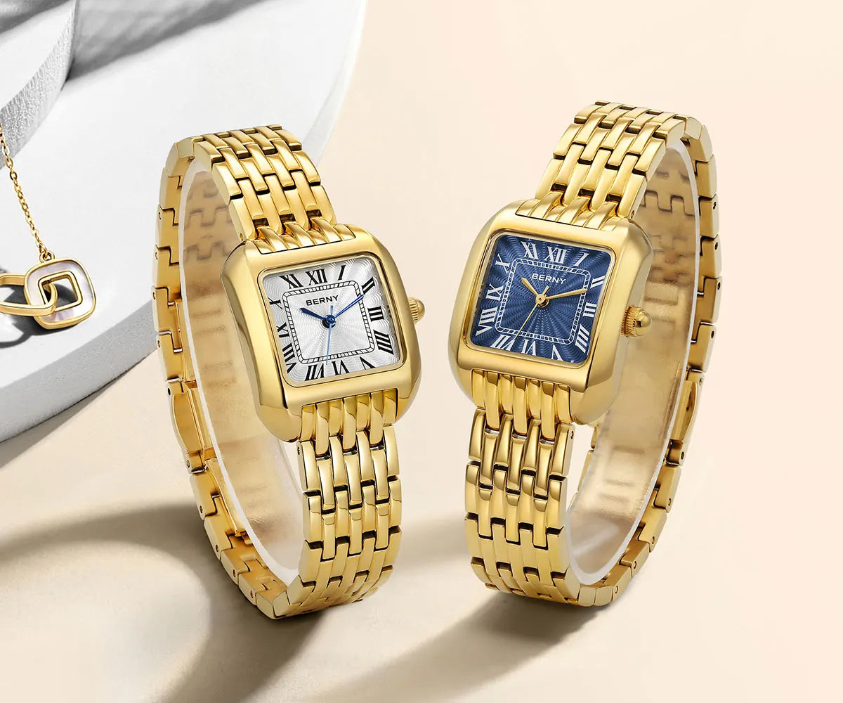 BERNY Gold Watch for Women Luxury Brand Square Ladies Quartz Watches New In Top Quality Fashion Elegant Business S/S Wristwatch