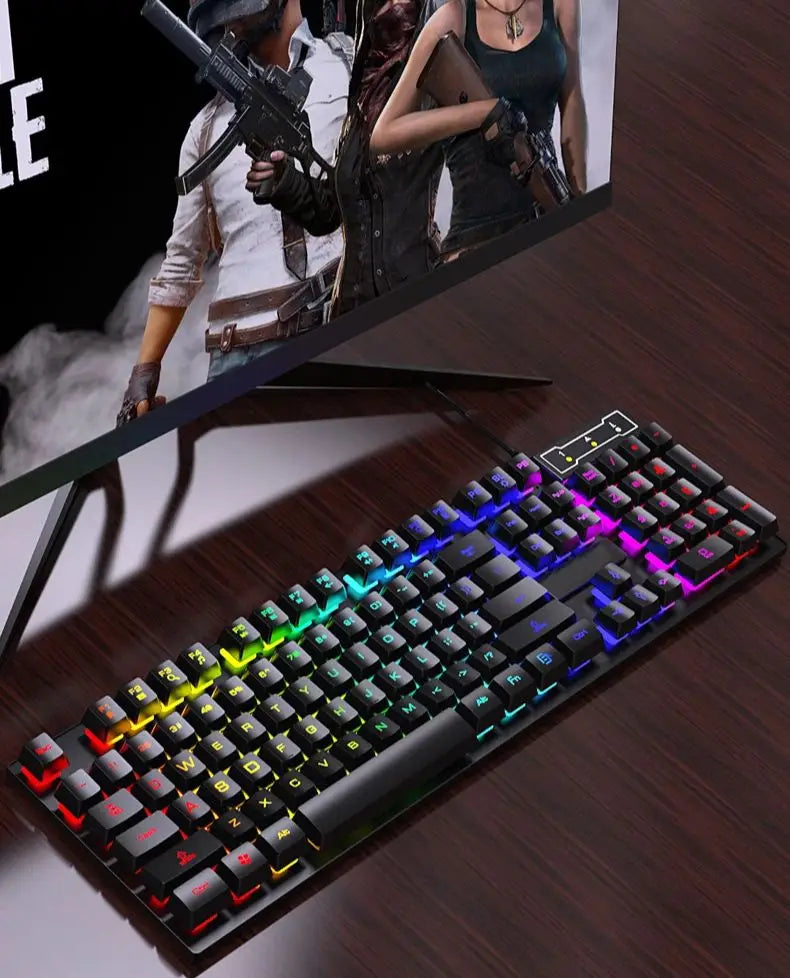 Set tastiera e mouse cablati da gaming ergonomici con tastiera 104 tasti, retroilluminazione RGB con effetto respiro, per computer, laptop, gamer e ufficio
