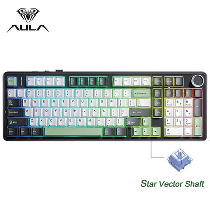 Tastiera meccanica gaming AULA F99PRO 99 tasti, tri-mode wireless, hot-swappable, struttura gasket, tastiera personalizzabile con manopola multimediale