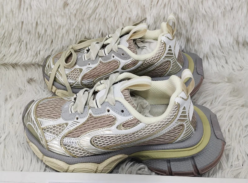 Street Style Thick Sole Men Sneakers New Mixed Colors Lace-Up Couple Casual Shoes Comfortable Breathable Running Walking Shoes