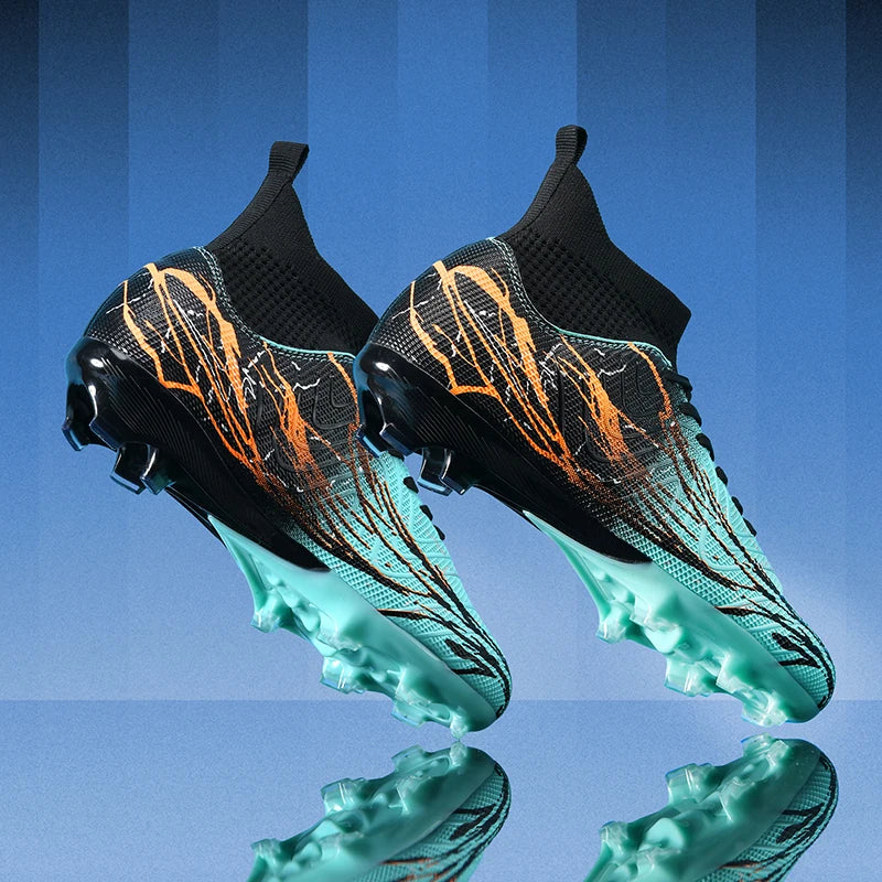 Nouvelles chaussures de football pour hommes, très vendues, chaussures de football à tige haute, crampons de futsal pour terrain en herbe, baskets d'intérieur de haute qualité, antidérapantes pour l'extérieur.