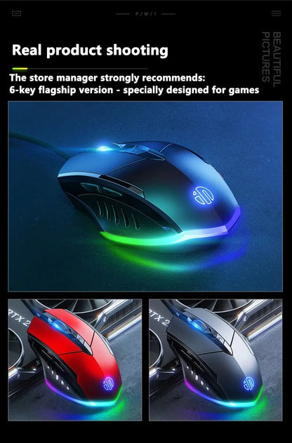 Inphic W1 Wired Gaming Mouse USB Esports Mouse with Adjustable DPI, Programmable Macro Buttons, Silent Click Office & Gaming Mouse